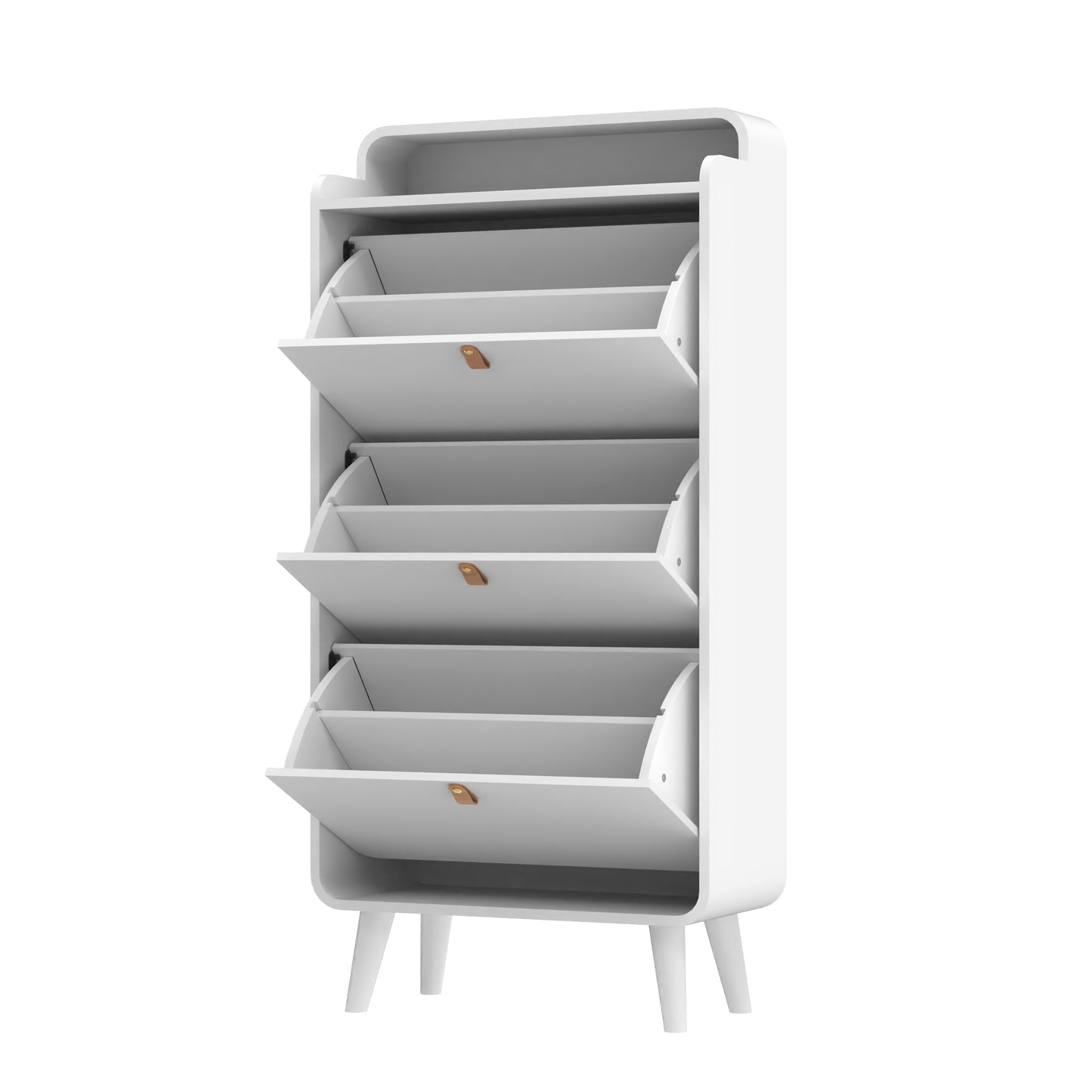 Modern Arc Design Shoe Cabinet With 3 Drawers,Shoe Storage Cabinet for Entryway,Outdoor,White Finish