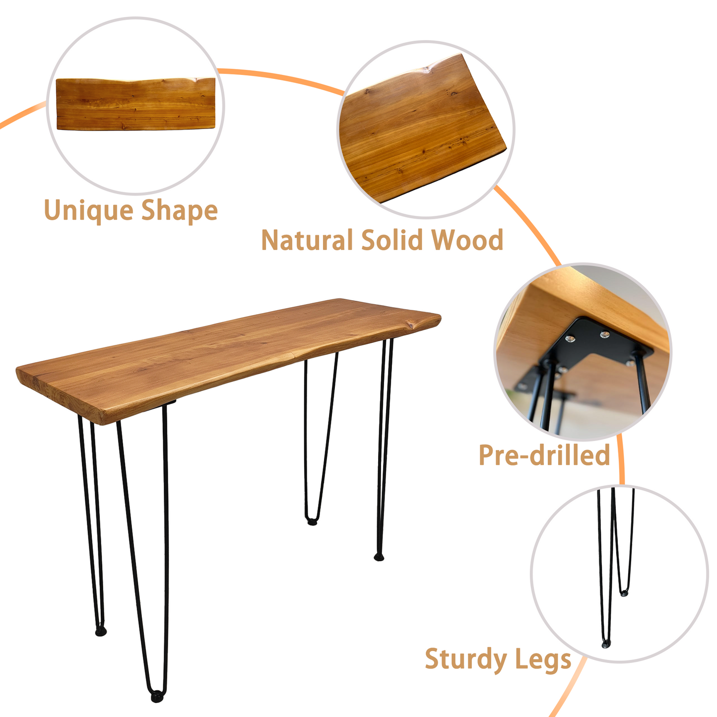 Rustic Live Edge Solid Wood Console Table with Metal Hairpin Legs, Heavy Duty 200LB Load Capacity, 41.7" Entryway SlimTable for Living Room, Hallway, and Home Office