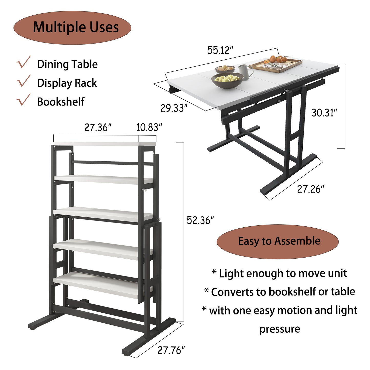 GLSCASA Dining table Multifunctional solid wood folding conversion table/folding shelf can be used as dining table or vertical shelf