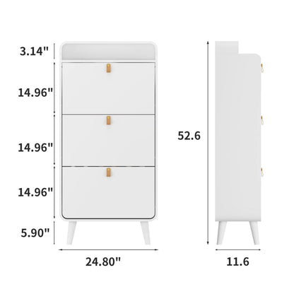 Shoe Storage Cabinet with 3 Flip Drawers, Freestanding Narrow Tipping Shoe Storage Rack with Top Open Cubby Shelf for Entryway, Modern White