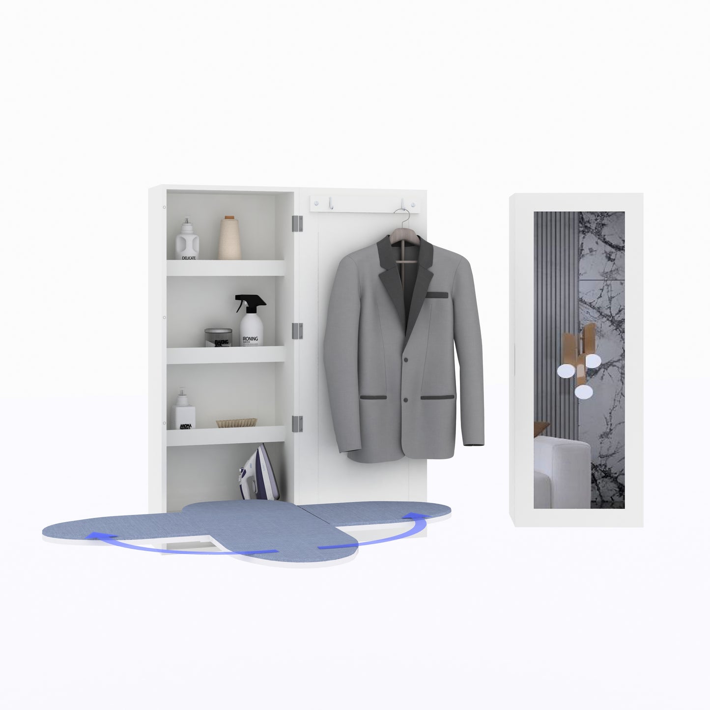 GLSCASA Swivel Built-In Center Ironing Board cabinet,White Finish