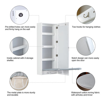 GLSCASA Ironing Board Cabinet Wall Mounted Storage Cabinet Foldable with Mirror, White