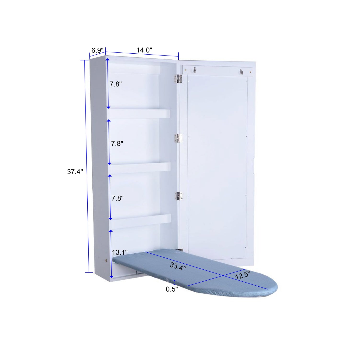 GLSCASA Ironing Board Cabinet Wall Mounted Storage Cabinet Foldable with Mirror, White