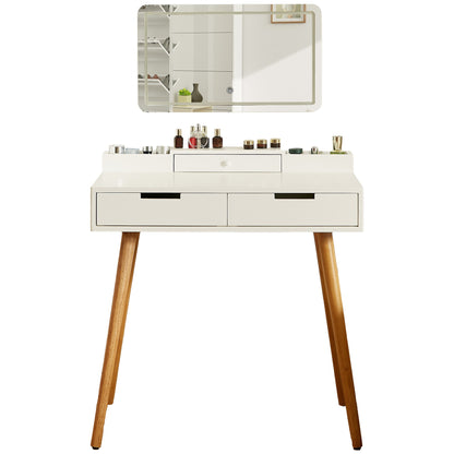 Makeup Vanity Desk with Removable Mirror and Lights, 3 Color Modes & Adjustable Brightness Dressing Table, Small Vanity Table Set with 2 Drawers for Bedroom, white