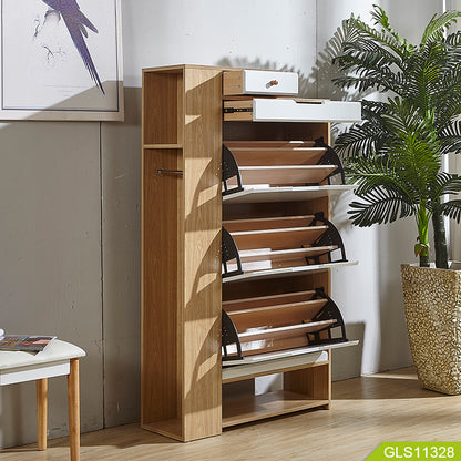 organizerfurniture Wooden Freestanding Shoe Rack Organizer With 3 Tiers Flip Drawers, Tall Narrow Shoe Cabinet For Entryway, Hallway, Bedroom, Closet, Living Room