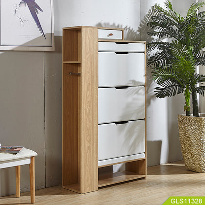 organizerfurniture Wooden Freestanding Shoe Rack Organizer With 3 Tiers Flip Drawers, Tall Narrow Shoe Cabinet For Entryway, Hallway, Bedroom, Closet, Living Room