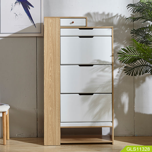 organizerfurniture Wooden Freestanding Shoe Rack Organizer With 3 Tiers Flip Drawers, Tall Narrow Shoe Cabinet For Entryway, Hallway, Bedroom, Closet, Living Room