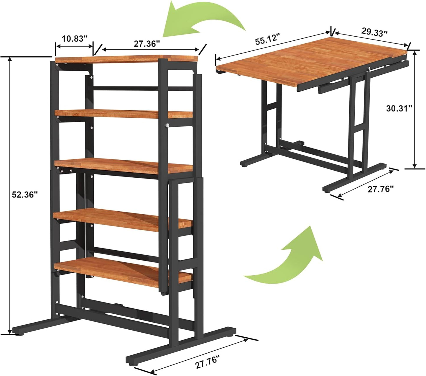 GLSCASA Dining table Multifunctional solid wood folding conversion table/folding shelf can be used as dining table or vertical shelf
