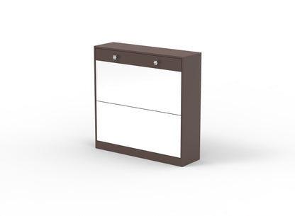 Mirror Shoe Cabinet with 2 Tier Drawers, Mirror Shoe Rack With 1 Drawer Storage, Mirror Shoe Organizer with 2 Layers In a Drawer for Entrance, Entryway, Bedroom,Brown Finish