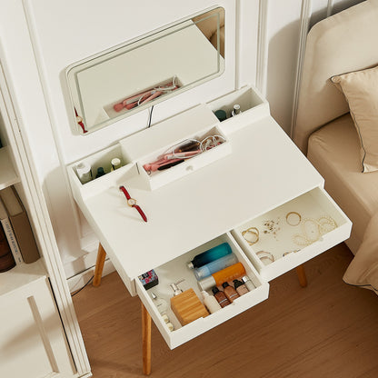 Makeup Vanity Desk with Removable Mirror and Lights, 3 Color Modes & Adjustable Brightness Dressing Table, Small Vanity Table Set with 2 Drawers for Bedroom, white