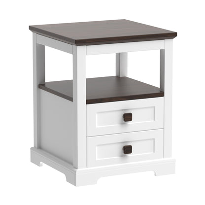Smart Nightstand with Dimmable Aromatherapy Lamp & Timer, Modern Farmhouse End Table with 2 Drawers