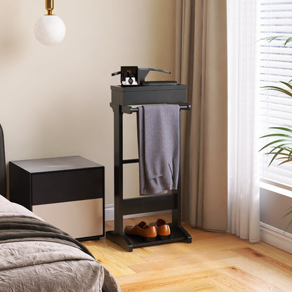 GLSCASA Black Portable Garment Rack,Clothes Valet Stand with Storage Organizer