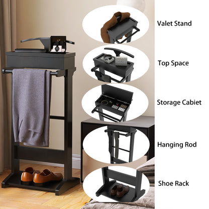 GLSCASA Black Portable Garment Rack,Clothes Valet Stand with Storage Organizer