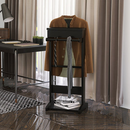 GLSCASA Black Portable Garment Rack,Clothes Valet Stand with Storage Organizer