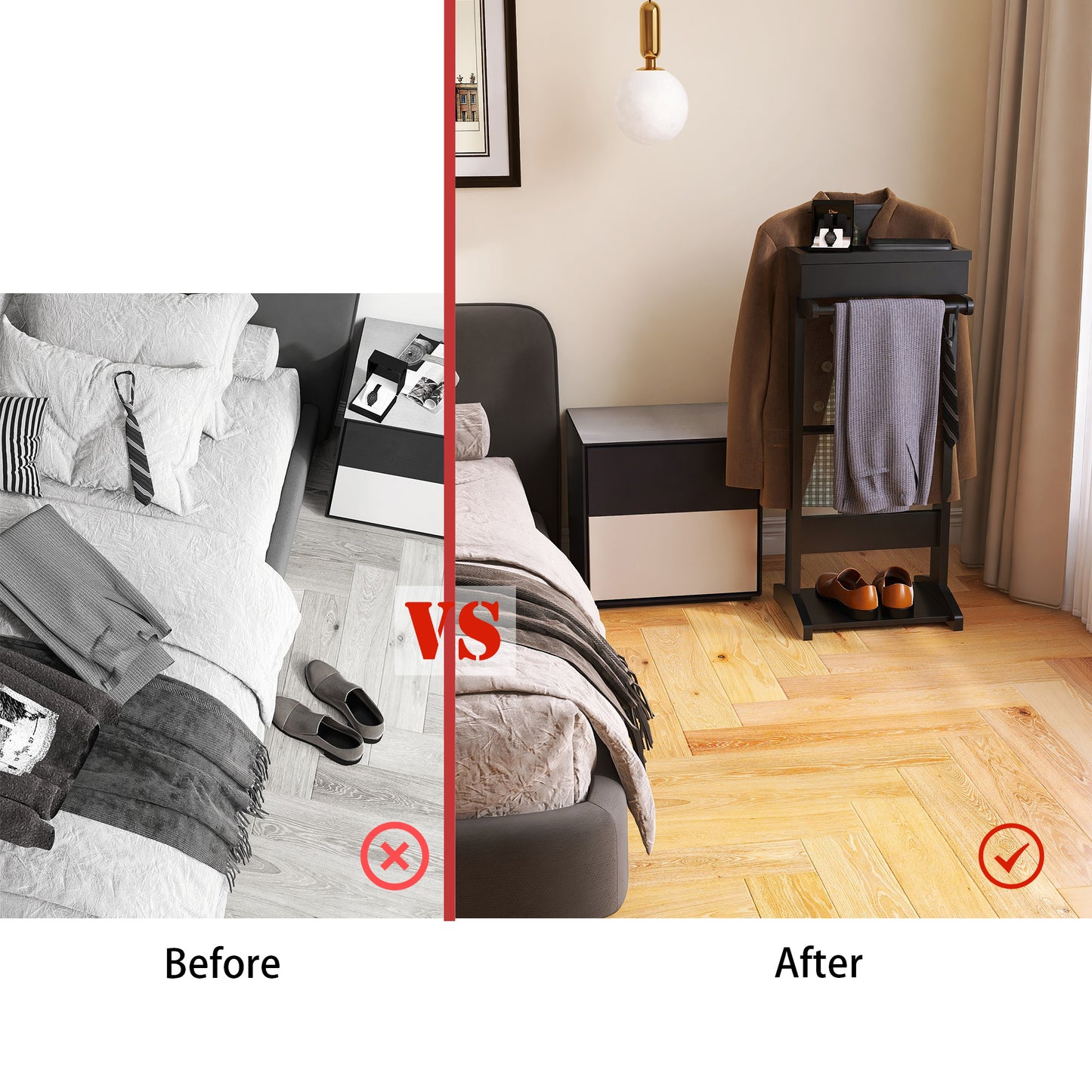 GLSCASA Black Portable Garment Rack,Clothes Valet Stand with Storage Organizer