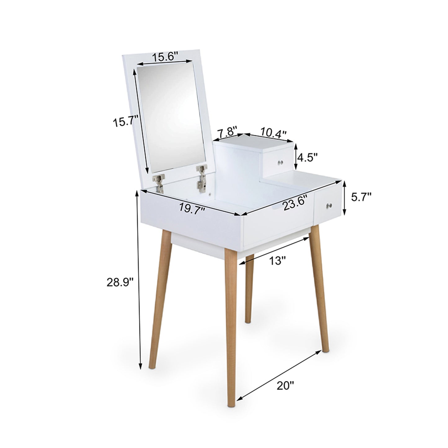 White Vanity  Makeup Dressing Table 3 Drawer Mirror Wood Desk