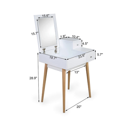 White Vanity  Makeup Dressing Table 3 Drawer Mirror Wood Desk