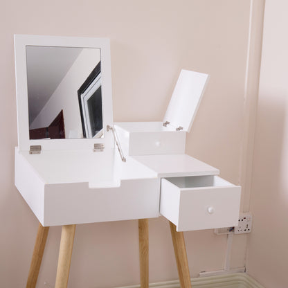 White Vanity  Makeup Dressing Table 3 Drawer Mirror Wood Desk