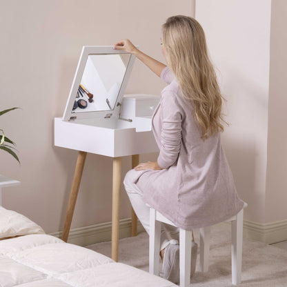White Vanity  Makeup Dressing Table 3 Drawer Mirror Wood Desk