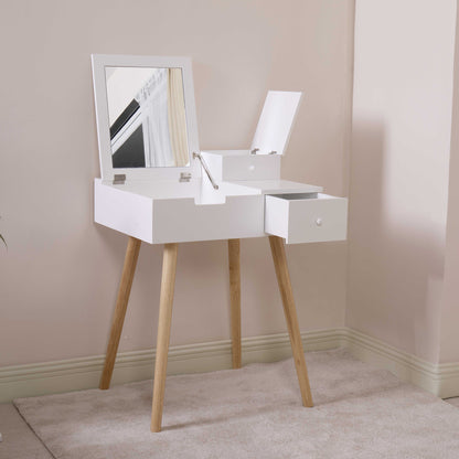 White Vanity  Makeup Dressing Table 3 Drawer Mirror Wood Desk