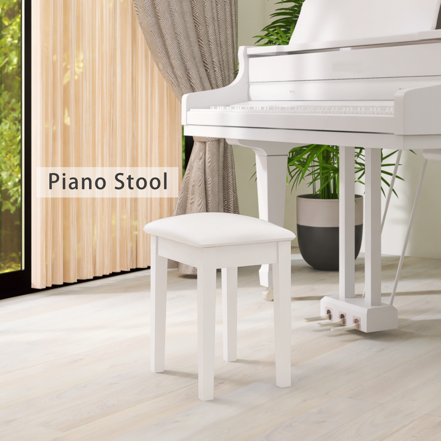 GLSCASA Vanity Stool Makeup Bench Dressing Stool with Cushion and Solid Legs,White