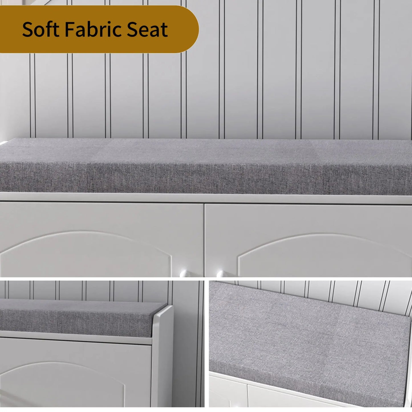 2-Tier Shoe Storage Bench with Door, Freestanding Entryway Bench with Comfortable Padded Seat Cushion for Bedroom & Hallway