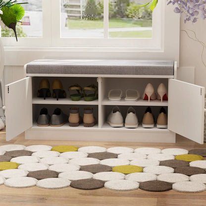 2-Tier Shoe Storage Bench with Door, Freestanding Entryway Bench with Comfortable Padded Seat Cushion for Bedroom & Hallway