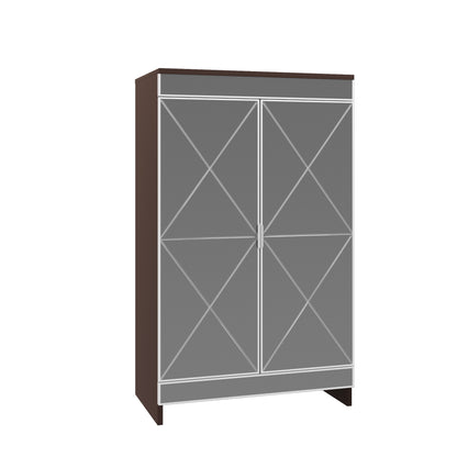 Elegant Decor Mirrored Cabinet with Silver Edging,Mirrored Cabinet with Double Door Storage,Shoe Storage Cabinet for Entryway,Glass+Brown Finish