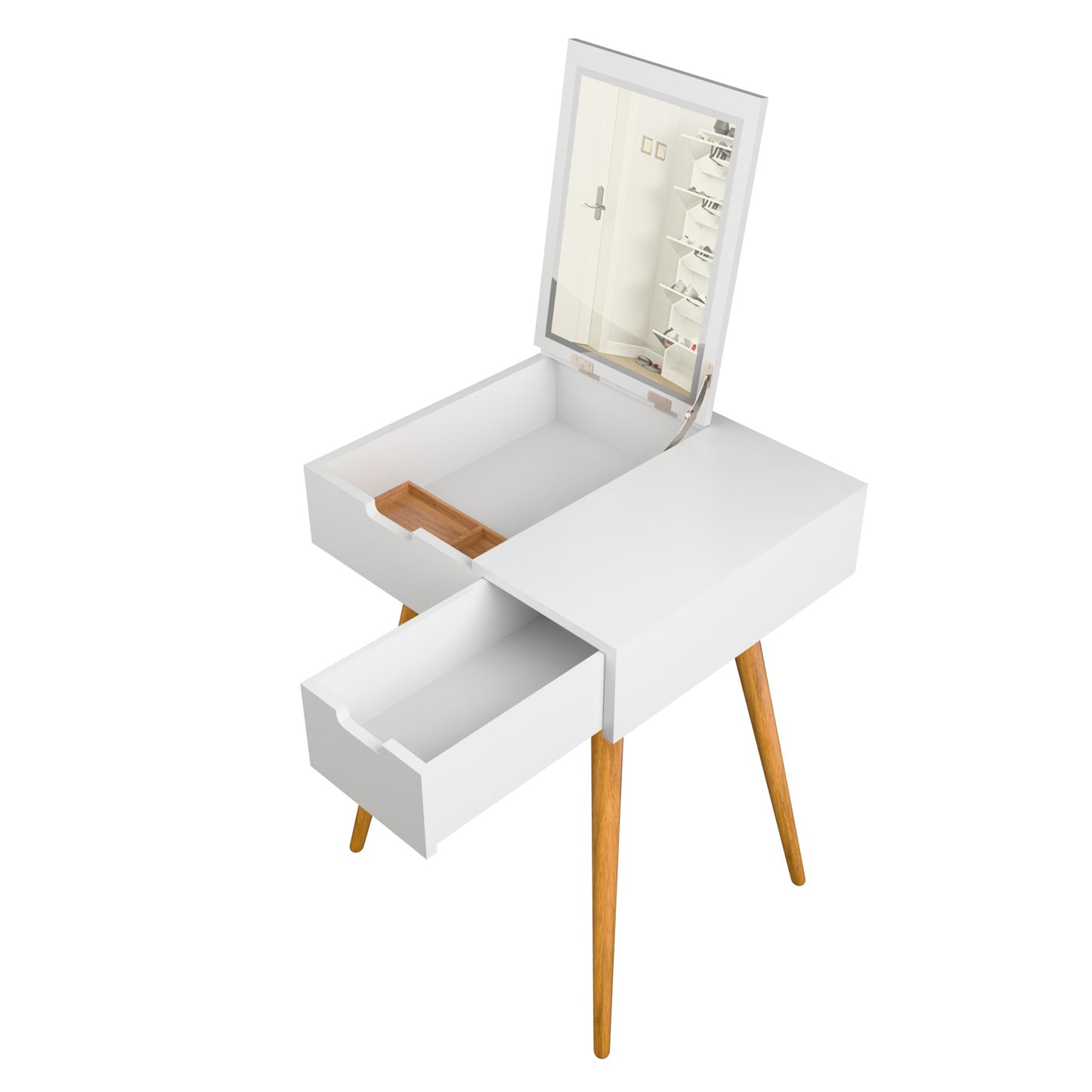 White Makeup Vanity Desk with Mirror, Space Saving Dressing Table with Storage Drawer & 2-Compartment Tray, Small Vanity Table for Bedroom,  Flip Top Mirror – 23.6"x19.7"x31.5"