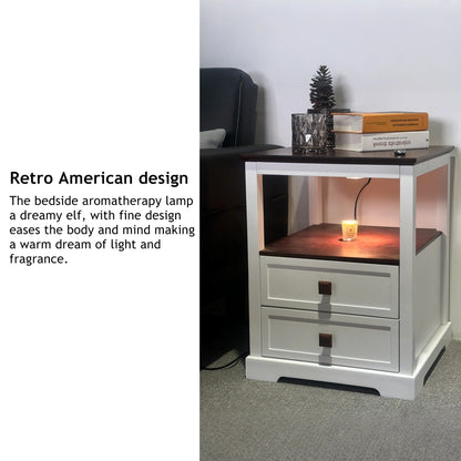 Smart Nightstand with Dimmable Aromatherapy Lamp & Timer, Modern Farmhouse End Table with 2 Drawers