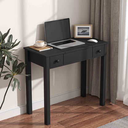 Black Vanity Desk with Flip-Top LED Mirror , Small Makeup Table with 2 Drawers & Storage for Bedroom