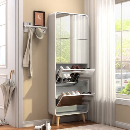 Modern Arc Design Shoe Cabinet With 4 mirrors door for Entrance