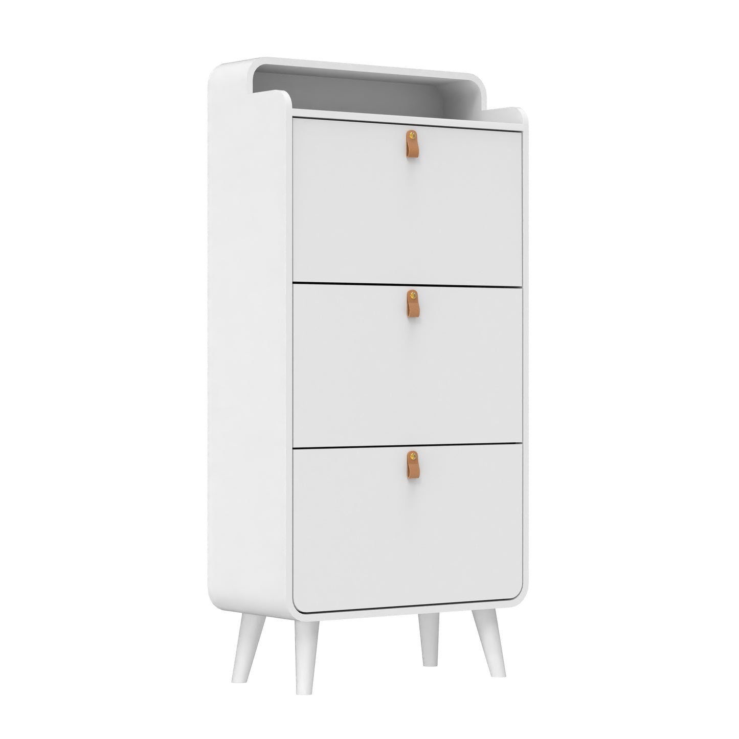 Modern Arc Design Shoe Cabinet With 3 Drawers,Shoe Storage Cabinet for Entryway,Outdoor,White Finish