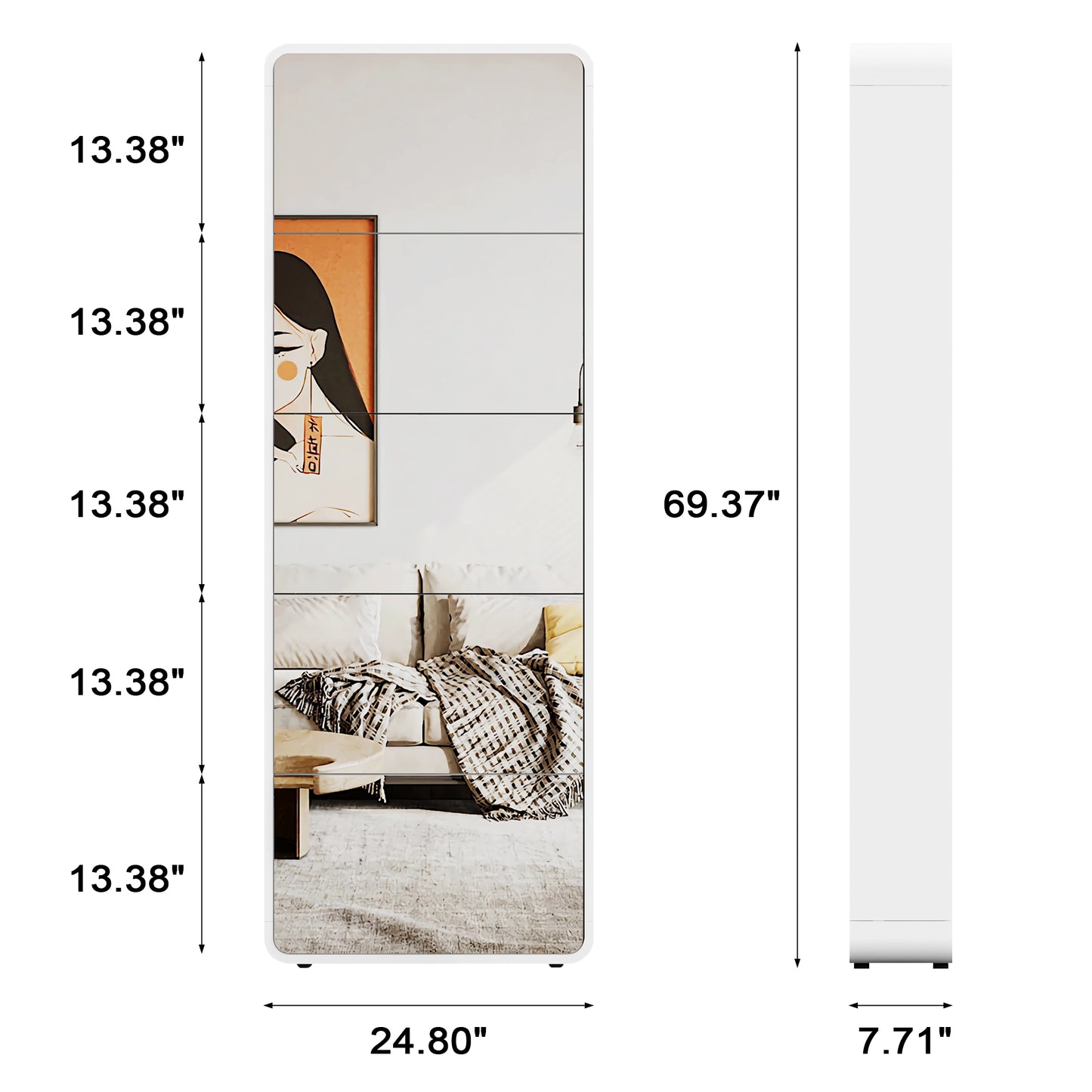 Modern Arched Mirrored Shoe Cabinet with 5 Flip Drawers, Full-Length Mirror Tall Entryway Organizer - White