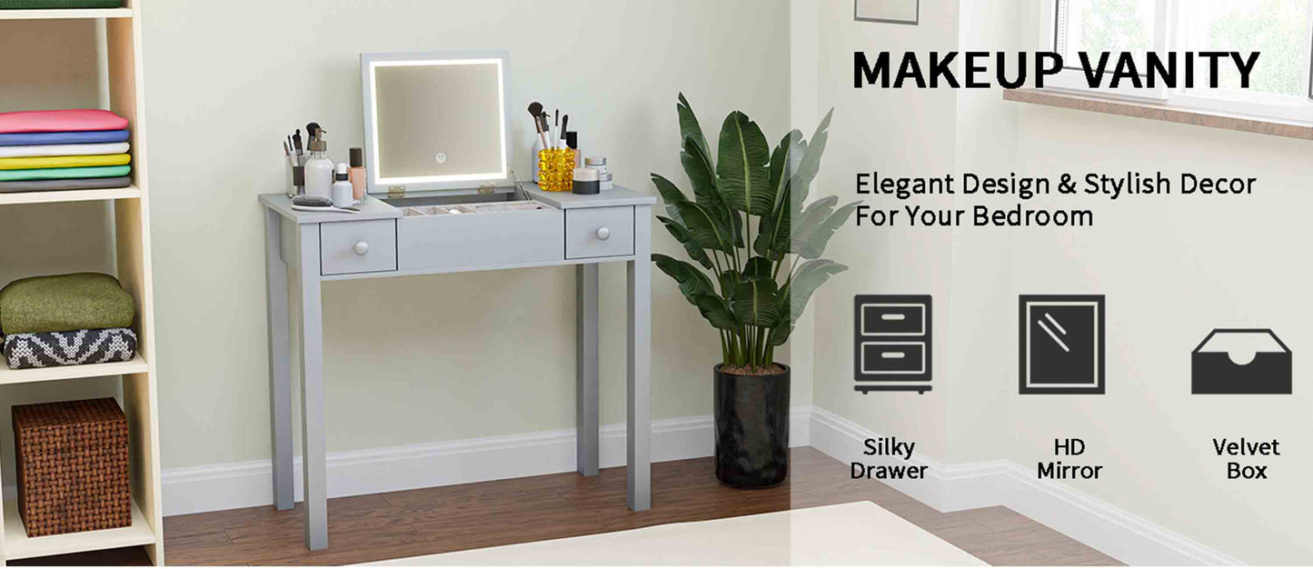 Small 2-in-1 Vanity Desk Set with Flip-Top LED Mirror