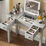 Small 2-in-1 Vanity Desk Set with Flip-Top LED Mirror