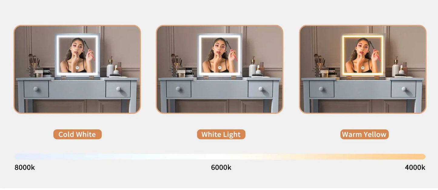 Small 2-in-1 Vanity Desk Set with Flip-Top LED Mirror