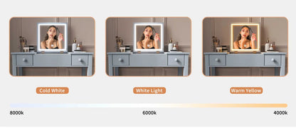 Small 2-in-1 Vanity Desk Set with Flip-Top LED Mirror