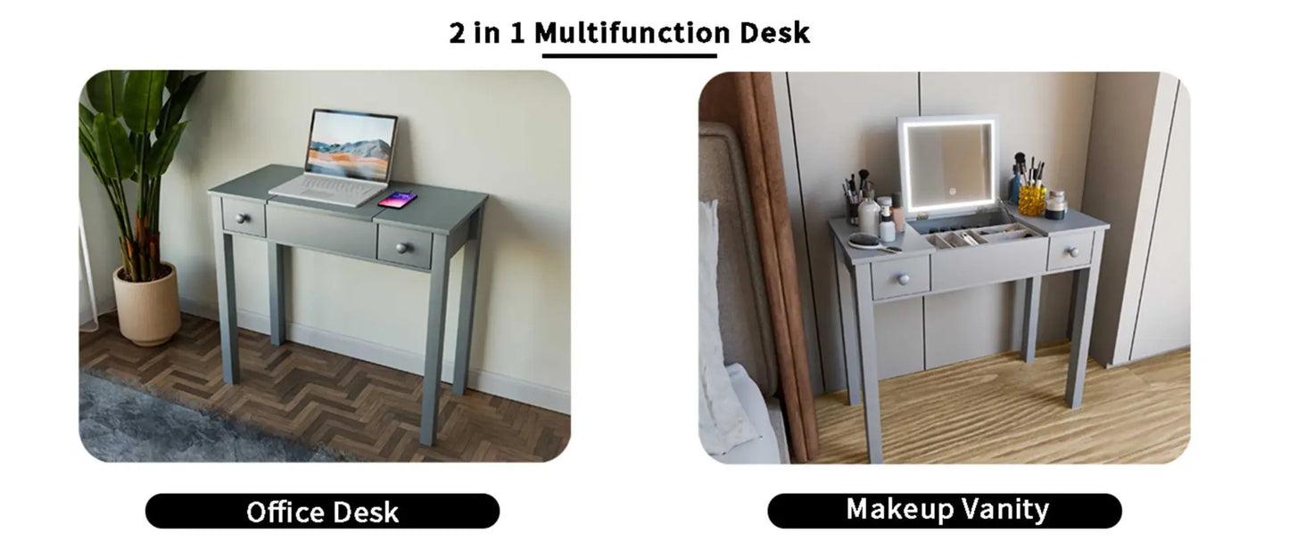Small 2-in-1 Vanity Desk Set with Flip-Top LED Mirror