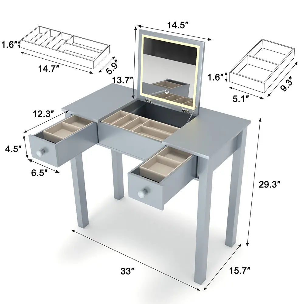 Small 2-in-1 Vanity Desk Set with Flip-Top LED Mirror