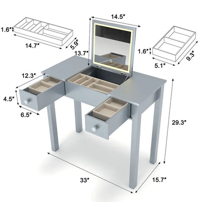 Small 2-in-1 Vanity Desk Set with Flip-Top LED Mirror