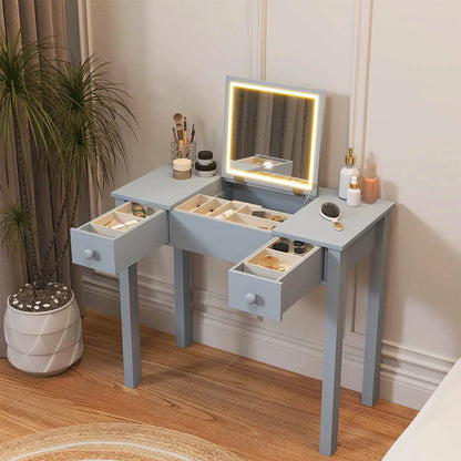 Small 2-in-1 Vanity Desk Set with Flip-Top LED Mirror