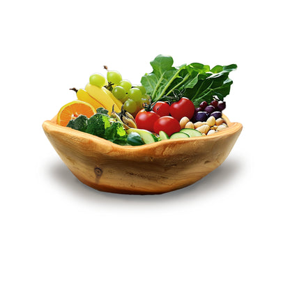 Hand-Carved Wooden Fruit Bowl, Decorative Live-Edge Root Wood Decorative Bowl for Countertop