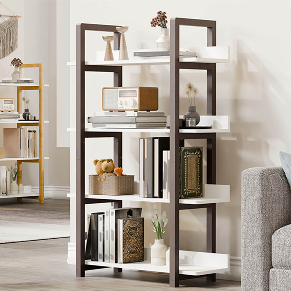 4-Tier Brown Wood Bookshelf, 11.8W x 31.5D x 47.2H in, Adult, Living Room, Bathroom, Kitchen