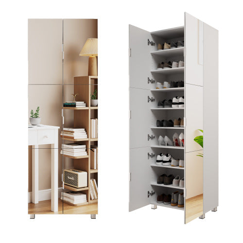Shoe Cabinet with 6 Mirror Doors– Entryway Storage, with Adjustable Shelves &Ventilation Holes,Holds 27 Pairs (Size 15),Dust-Proof Engineered Wood Closet for Hallway/Apartment (White)