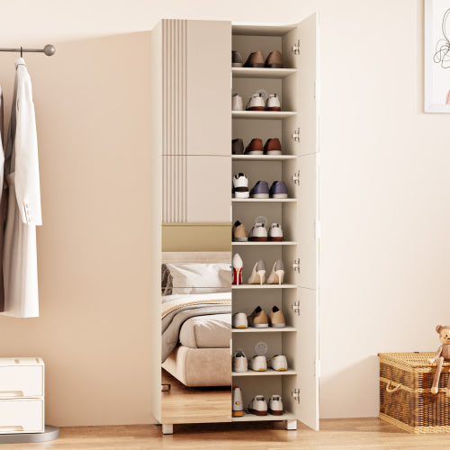 Shoe Cabinet with 6 Mirror Doors– Entryway Storage, with Adjustable Shelves &Ventilation Holes,Holds 27 Pairs (Size 15),Dust-Proof Engineered Wood Closet for Hallway/Apartment (White)