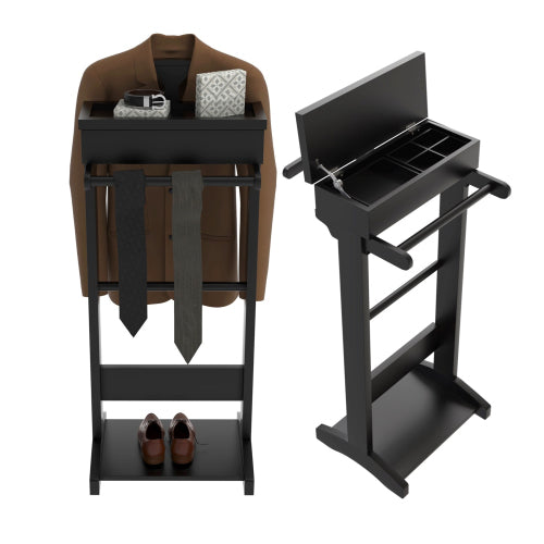 Black Portable Garment Rack,Clothes Valet Stand with Storage Organizer