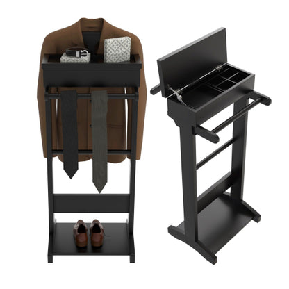 Black Portable Garment Rack,Clothes Valet Stand with Storage Organizer