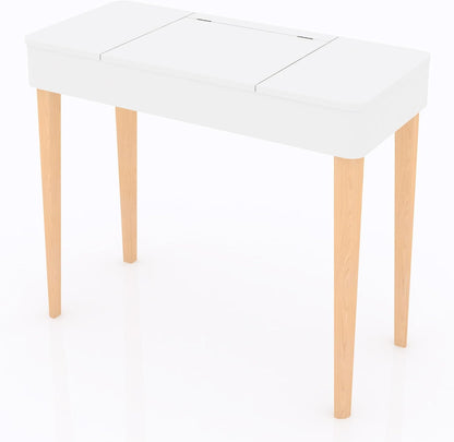 Vanity Table with Flip Top Mirror,Wooden Makeup Dressing Table,Flip Top Makeup Vanity Table with Double Door Compartment