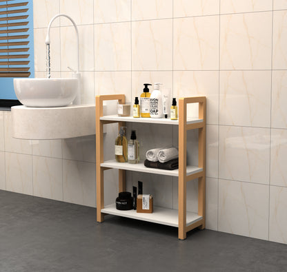 GLSCASA 3-tiers Storage Bookcase with Solid Wood Frame,White